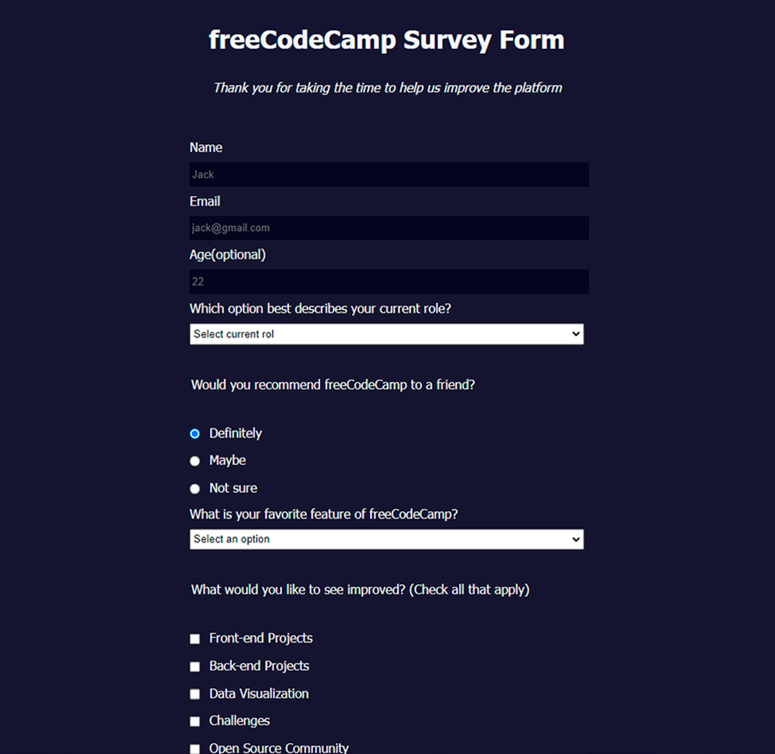 survey form webpage screenshot